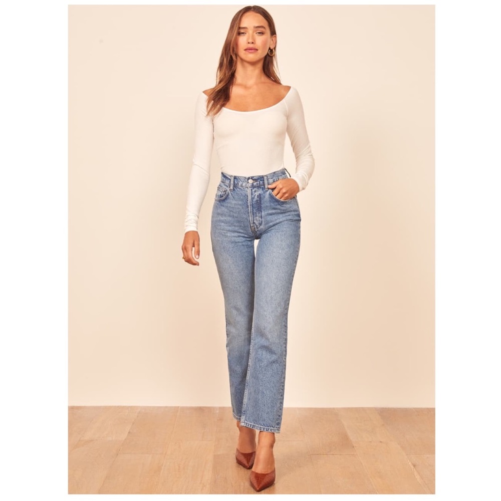 Reformation Cynthia High Rise Straight Jean Aegean